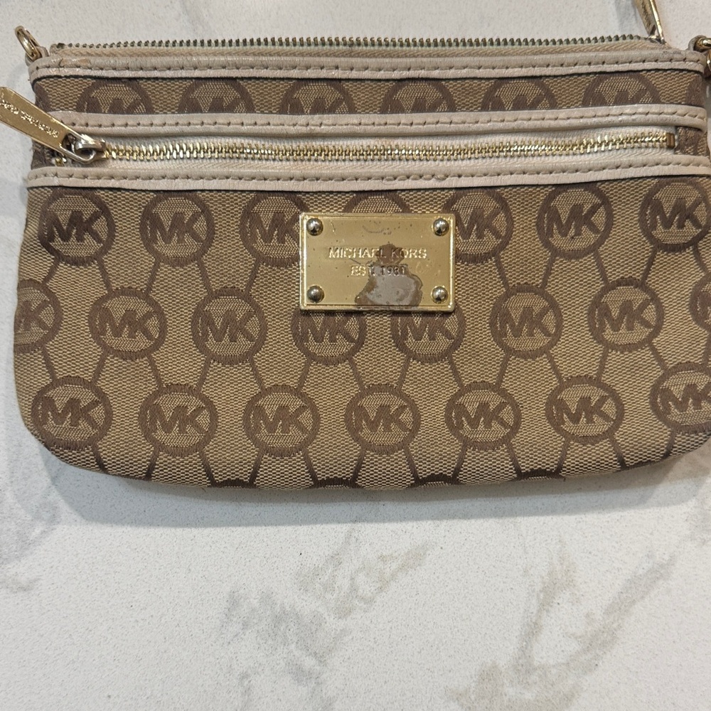 Michael Kors Tan and Brown Logo Wristlet